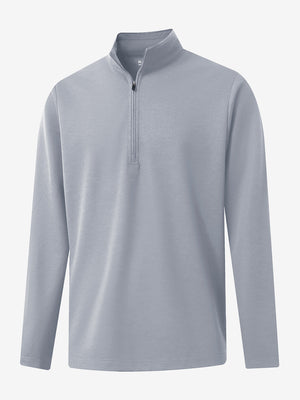 Front 3D view of Premium jacquard quarter zip pullover in light grey with refined structure
