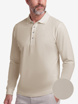 Solid Stretch Cotton Pique Long Sleeve Polo Shirts