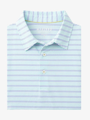 Folded Mint Green Cobalt Stripe Performance Stripe Golf Shirt displayed flat