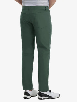 Back view of Stretch Plain Everyday Pants, tailored silhouette with clean lines – OLIVE GREEN