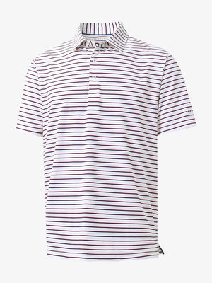 3D product view of WHITE/NAVY STRIPE Youth Performance Golf Polo showing design and fit.