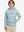 Model front upper body with one hand in pocket, stylish youth full print hoodies pullover in blue ethnic.