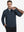 Model carrying a golf bag in jacquard quarter zip pullover in grey/navy, blending comfort and style.