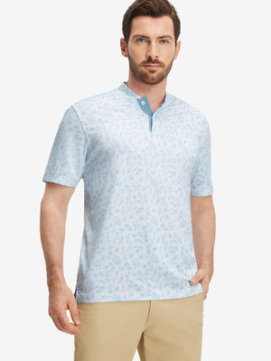Stretch Printed Collarless Henley Golf Shirts