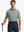 Half-body front view of model holding golf club wearing LIGHT GREY Stylish Chest Print Snap Polo
