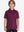 Front half-body shot of youth in maroon stripe performance cooling polo, highlighting design and fit