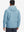 Back upper-body view of reflective hooded softshell jacket on model, shown in misty blue.