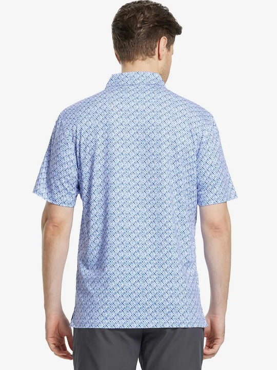 Back view of MAELREG Men's Performance Jersey Print Polo in Gingham Mosaic – athletic fit