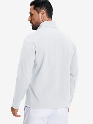 Back upper body view of Fleece lined golf quarter zip with smooth white finish