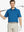 Front half-body shot holding golf club in Dark Blue Yarn Dyed Stripe Polo – sleek and smart