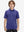 Front half-body shot of youth in plum blue stripe performance cooling polo, highlighting design and fit