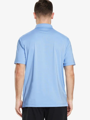 Back half-body view of male model wearing the Light Blue Everyday Classic Solid Polo