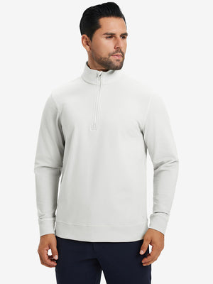 Ultra-Soft Brushed Fleece Lining Quarter Zip Sweatshirt in cream, front upper body view