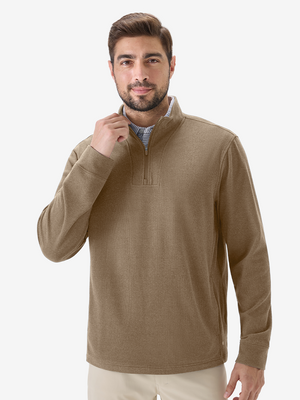 Heather Brushed Rib Knit Quarter Zip with 2 Pockets