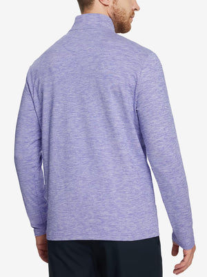 Back view of Heather Pinstripe Brushed Dry Fit Quarter Zip Pullover in lavender heather, showing clean athletic fit