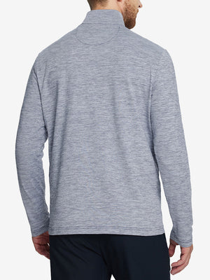 Back view of Heather Pinstripe Brushed Dry Fit Quarter Zip Pullover in navy, showing clean athletic fit