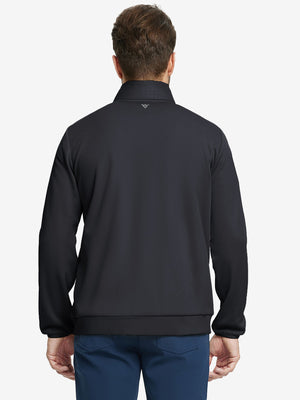 Back upper body view of the Golf Fleece Thermal Jacket in black, clean cut and warm look.
