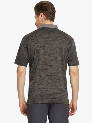 Rear half-body view showing fit and fabric in DARK BROWN HEATHER