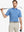 Model in SKY BLUE/PINK STRIPE Polo holding golf club with casual elegance