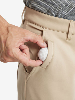 KHAKI Water-Resistant Fleece Lined Pants, front side pocket detail showing space for golf ball