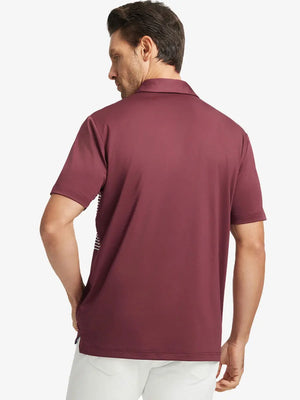 Back half-body view of BURGUNDY Chest Print Polo Shirts