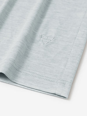 Hem detail of Men’s Long Sleeve Mock Turtleneck Shirt in Light Grey Heather, showcasing smooth finish.