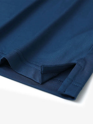 Hem slit detail of Everyday Collarless Jersey Shirt in BLUE.