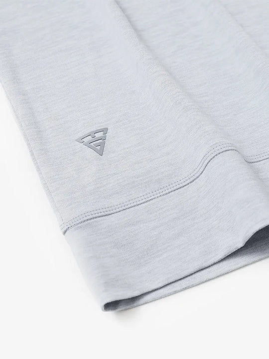 Sleeve cuff logo detail of FADED DENIM HEATHER Quarter Zip Melange Pullover, premium design accent.