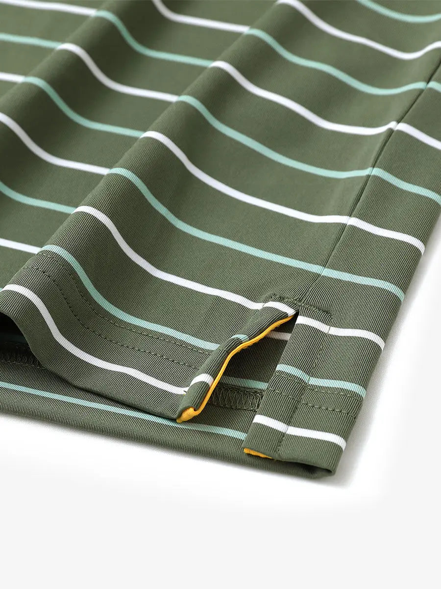 Side slit hem detail on OLIVE GREEN STRIPE Stylish Performance Golf Polo — clean and functional finish