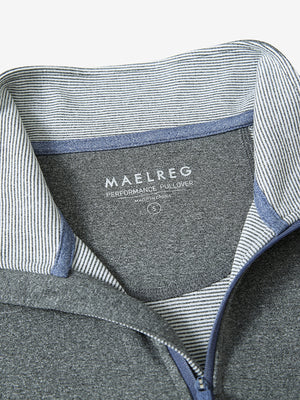 Collar detail close-up of GREY MELANG Moisture Wicking Quarter Zip Pullover showing open design.