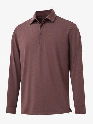 Brick Heather Skin-friendly Long Sleeve Melange Polo – 3D flat shirt display