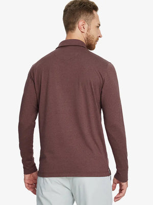 Brick Heather Skin-friendly Long Sleeve Melange Polo – back half-body view on model
