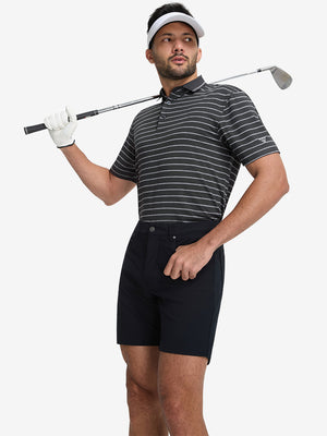 Non-Curl Ribbed Collar Striped Polo Shirts