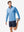  Full body model holding golf equipment for shooting, dry fit athletic 1/4 zip sweatshirt in blue heather