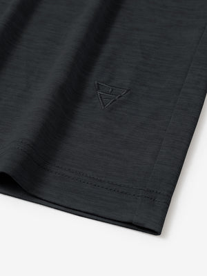 Hem detail of Men’s Long Sleeve Mock Turtleneck Shirt in Black, showcasing smooth finish.