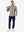 Full body model holding golf equipment for shooting, dry fit athletic 1/4 zip sweatshirt in taupe heather