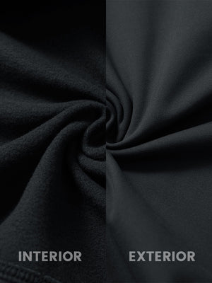 Inside and outer fabric close-up of black youth winter micro-fleece quarter zip pullover, soft fleece.