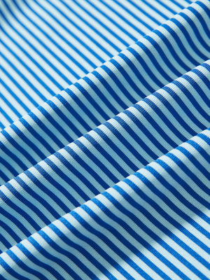 Texture detail of Cooling stripe golf shirts with breathable fabric in aqua stripe