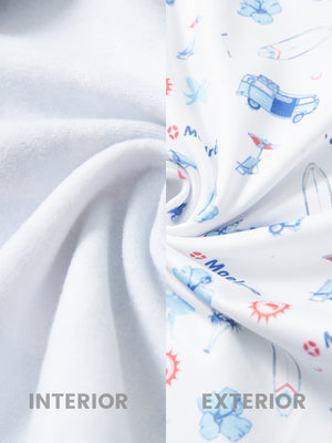 Close-up of the inner and outer fabric of youth full print stylish hoodies pullover in whitecartoon toy, showing texture and finish