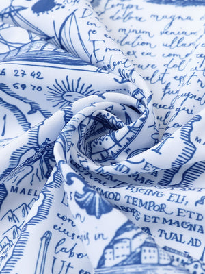 Fabric close-up of Stylish printing summer shirt with lightweight feel in white compass map