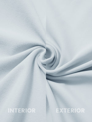 Close-up of inside and outside fabric of lightweight casual fleece jacket with 5 pockets in misty grey.