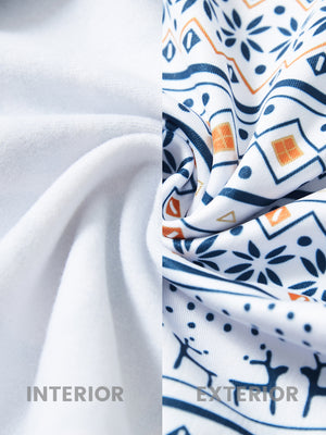 Fabric close-up of trendy print fleece hoodies, plush texture with warm christmas snowflake feel