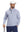 Front upper body view of model holding a golf club in sky blue two tone pique cotton blend q-zip