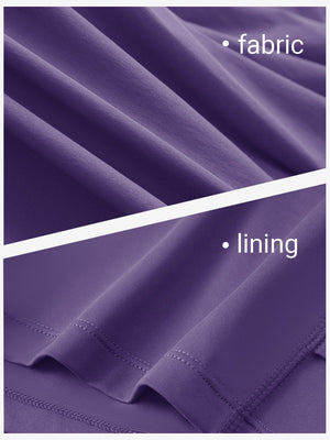 Close-up texture of dark purple women's moisture-wicking athletic tennis skirts fabric showing detailed outer and inner lining material.