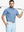 Model front half-body holding golf club in AQUA Performance Ananas Jacquard Polo