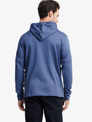 Another front half-body view of Classic Heather Fleece Hoodie in Blue Heather