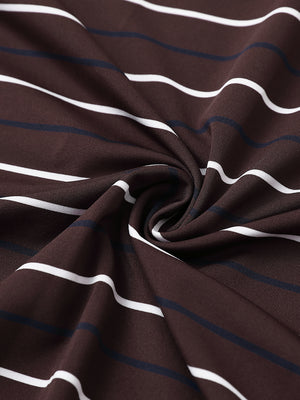Fabric close-up of trendy boys stripe polo shirts, soft texture and breathable brown stripe feel