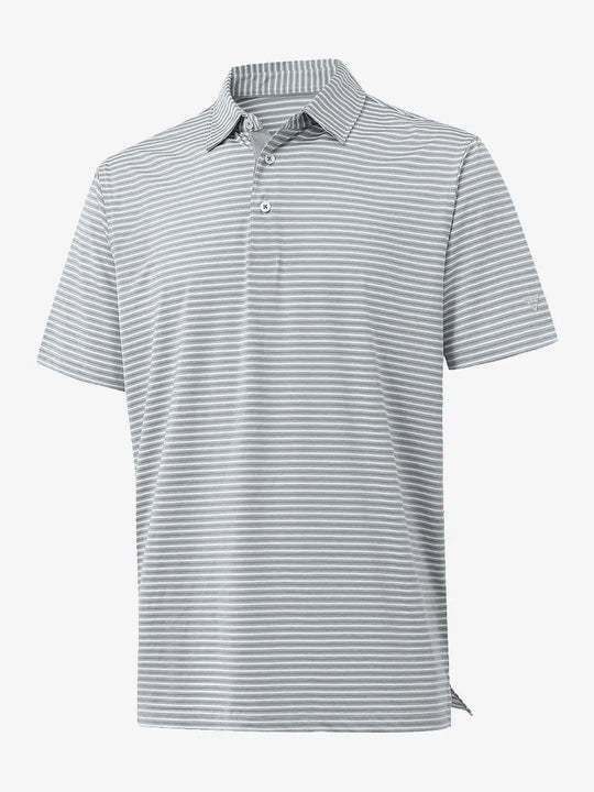 3D view of Sport Fit Stripe Polo in Grey White Stripe