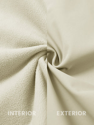 Inside and outside fabric view of the sleeveless softshell fleece outdoor vests with 6 pockets in light khaki