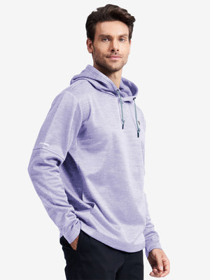 Side view of a model wearing the lavender heather Heather Fleece Hoodies Pullover